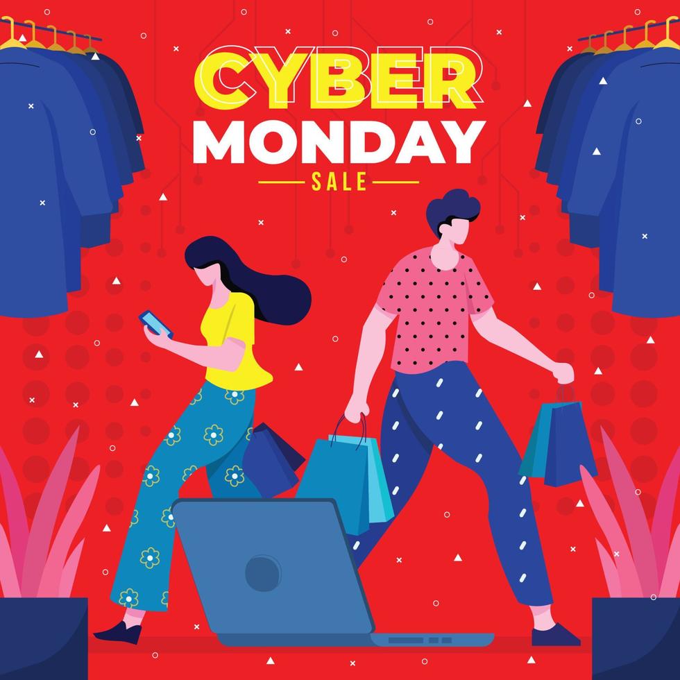 Menschen, die online im Cyber Monday-Verkaufskonzept einkaufen vektor