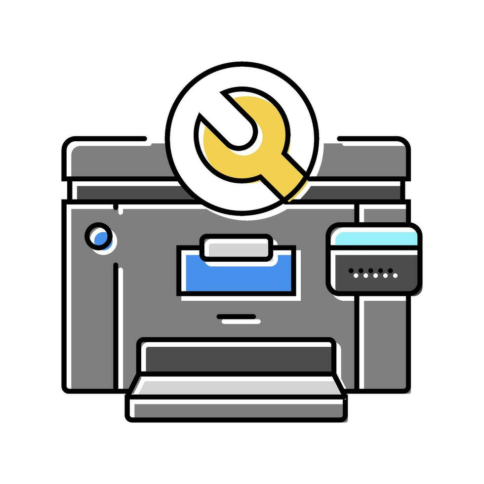 Drucker Festsetzung Reparatur Computer Farbe Symbol Vektor Illustration