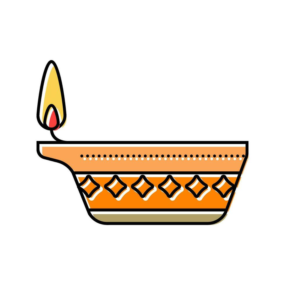 Diya Lampe Hinduismus Farbe Symbol Vektor Illustration