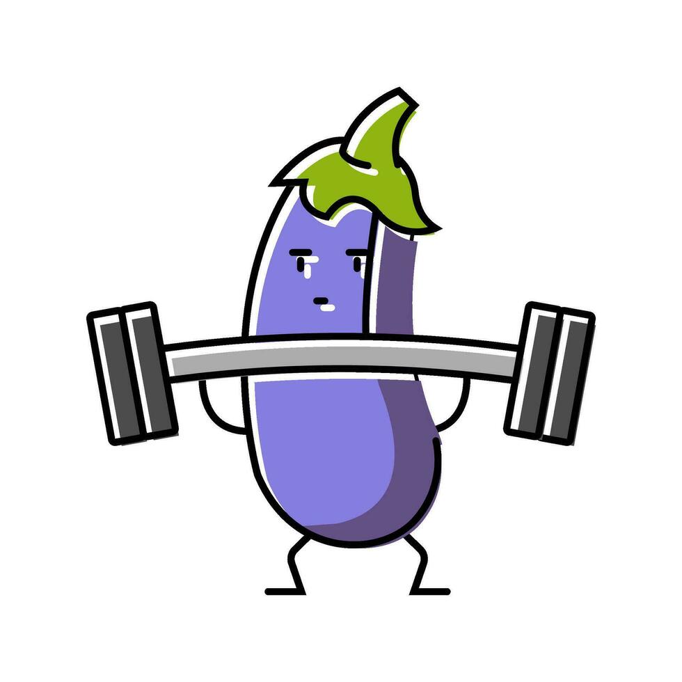 Aubergine Obst Fitness Charakter Farbe Symbol Vektor Illustration