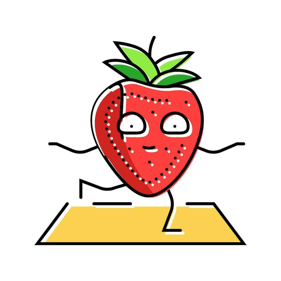 Erdbeeren Obst Fitness Charakter Farbe Symbol Vektor Illustration