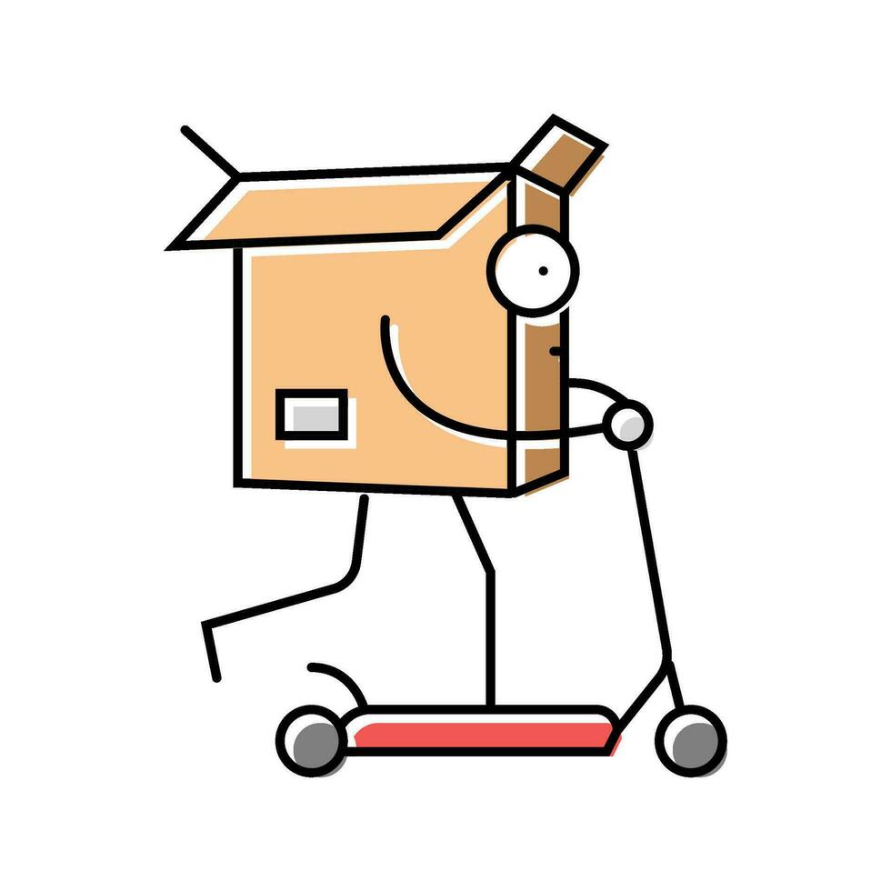 Roller Reiten Karton Box Charakter Farbe Symbol Vektor Illustration
