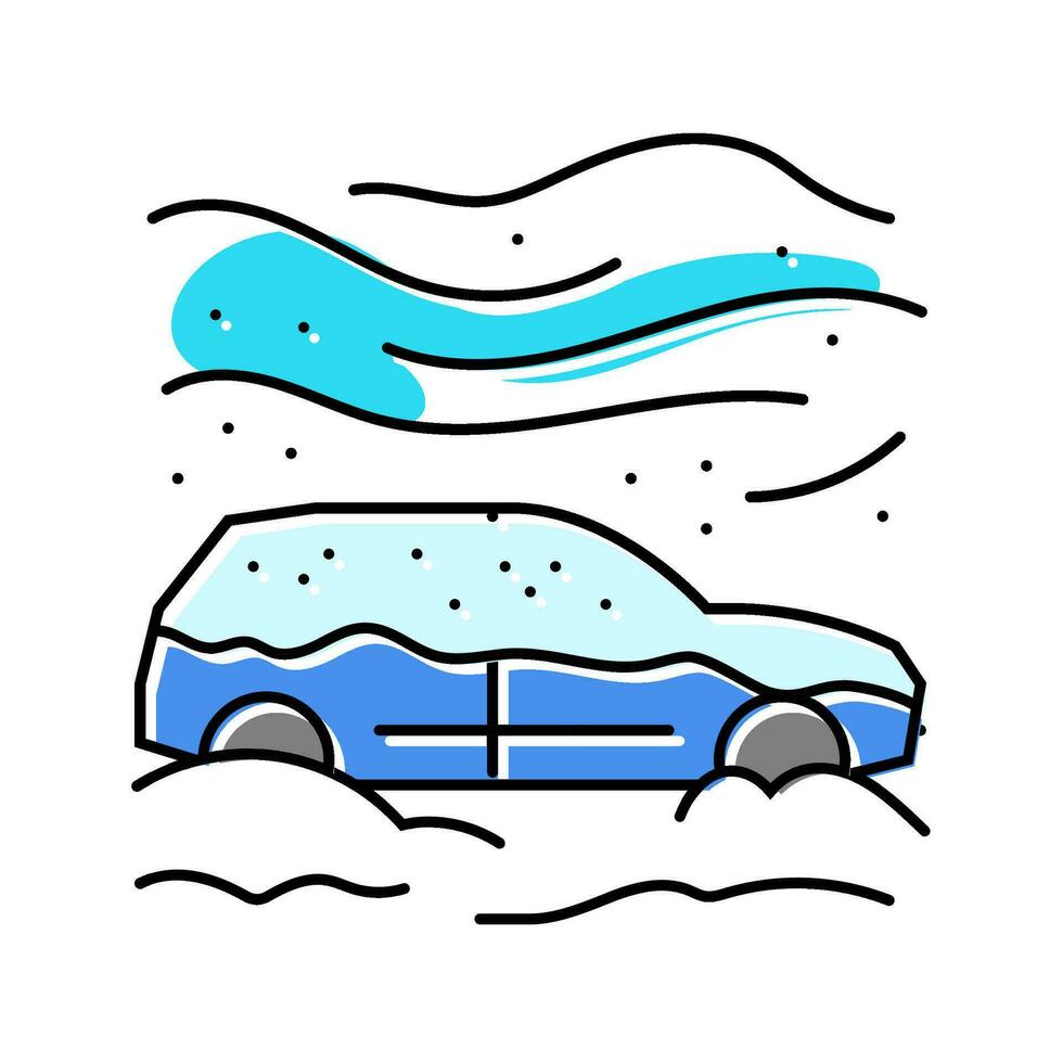 Schnee bedeckt Auto Winter Jahreszeit Farbe Symbol Vektor Illustration