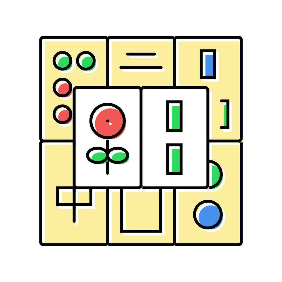 Mahjong Fliesen Tafel Tabelle Farbe Symbol Vektor Illustration