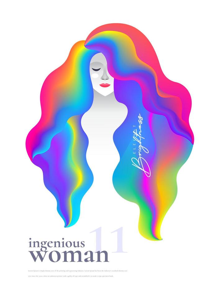 kvinna vektor med färgglada hår bakgrund. vektorelement för affisch, flygblad, omslag, webbplats, salong, spa.