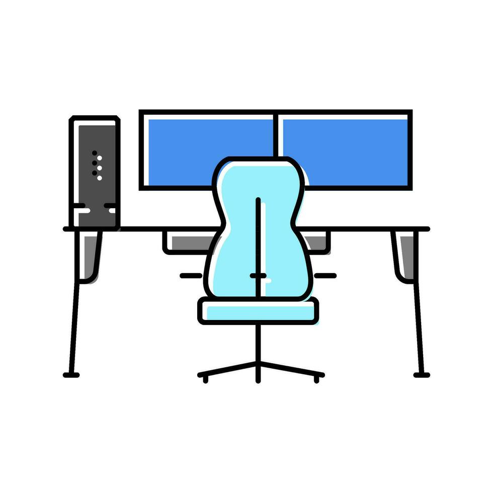 tabell övervaka dator stol Hem kontor Färg ikon vektor illustration