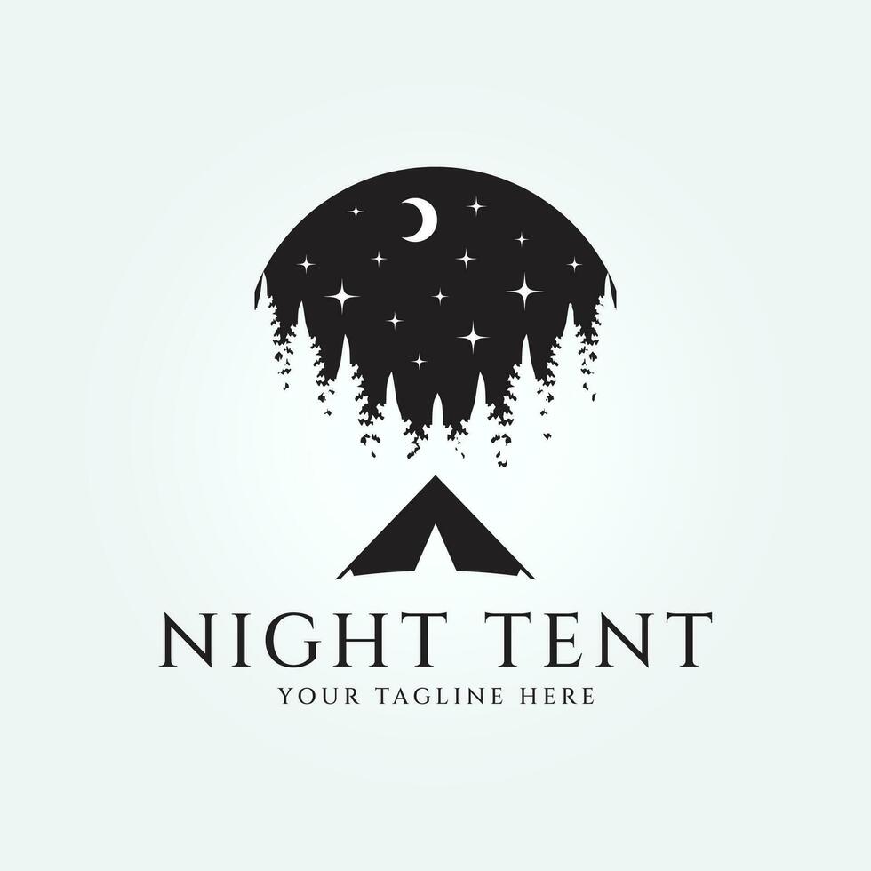 natt camping logotyp vektor illustration design, enkel tält äventyr mall logotyp