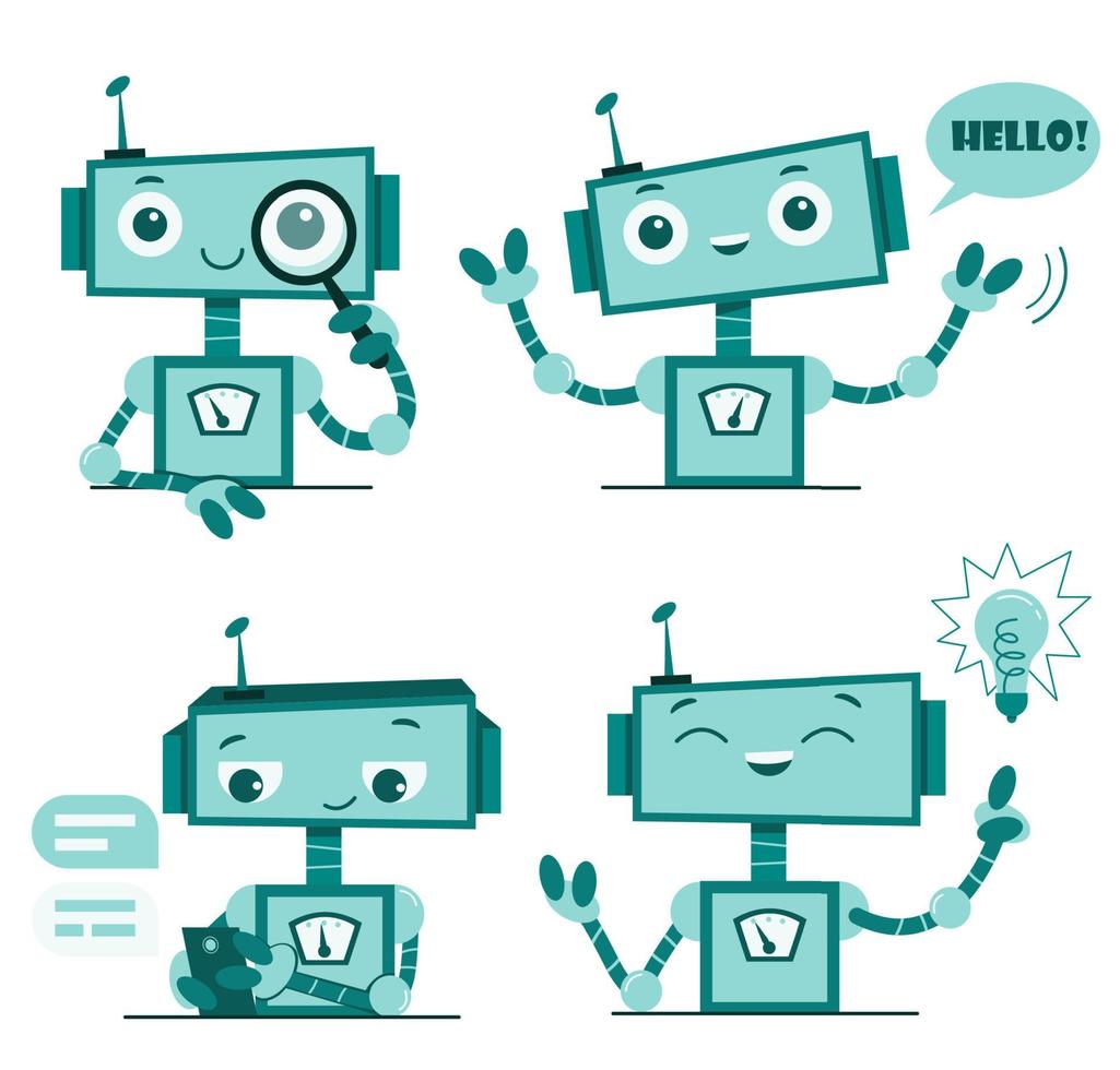 leende söta robotar chattbot. supporttjänstkaraktär. vektor