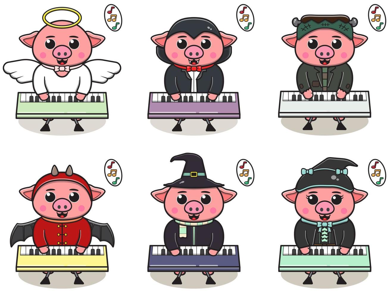 vektor illustration av gris med halloween kostym spelar tangentbord