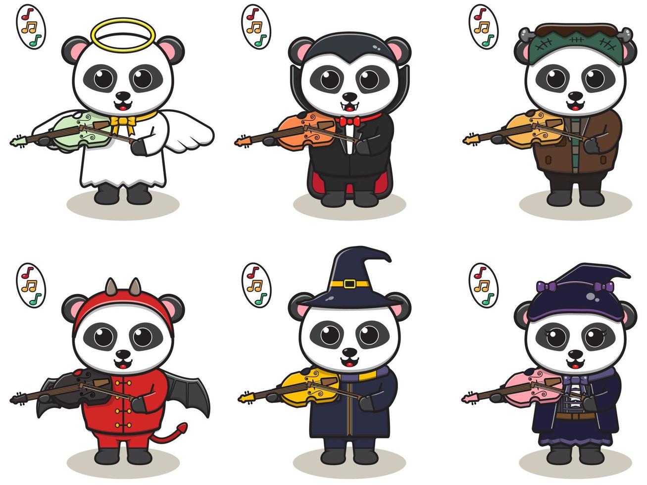 Vektorillustration des netten Pandas mit Halloween-Kostüm, der Violine spielt vektor