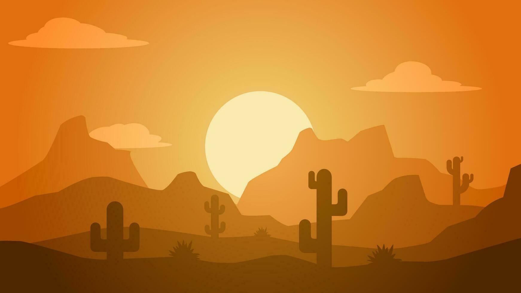 öken- landskap vektor illustration. landskap av sten öken- med kaktus och butte sten. vild väst öken- landskap för illustration, bakgrund eller tapet