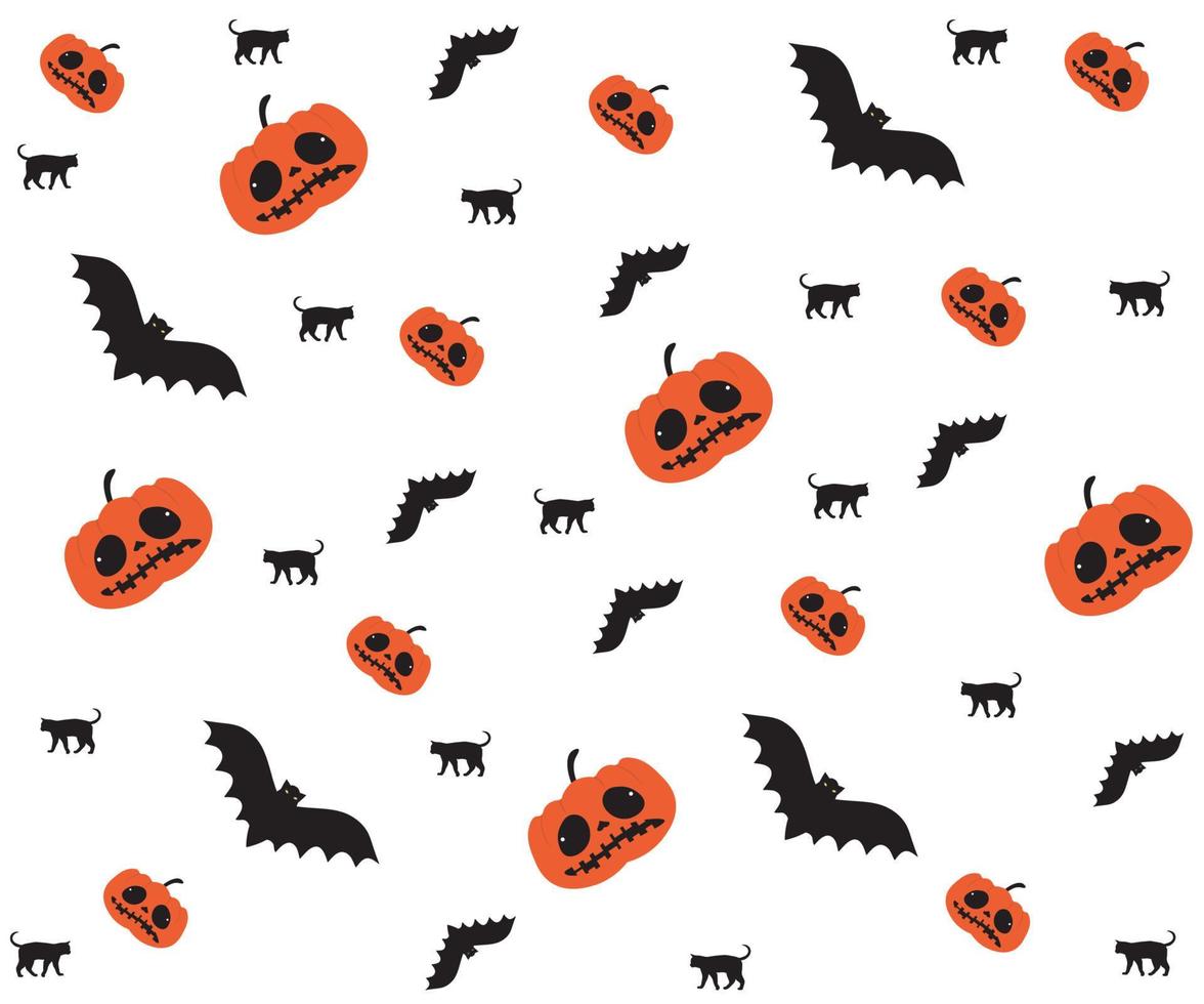 Halloween-Hintergrund mit Katzen, Kürbissen und Fledermäusen vektor