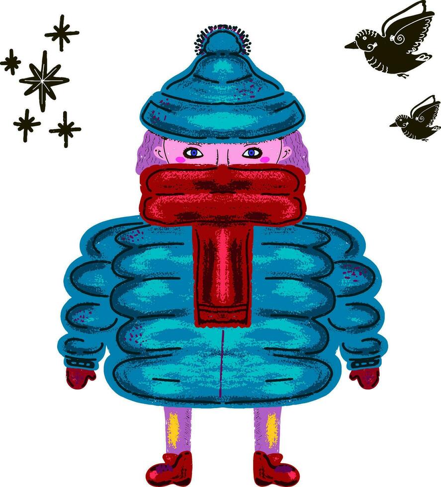 ein Karikatur Charakter tragen ein Blau Mantel und Hut vektor