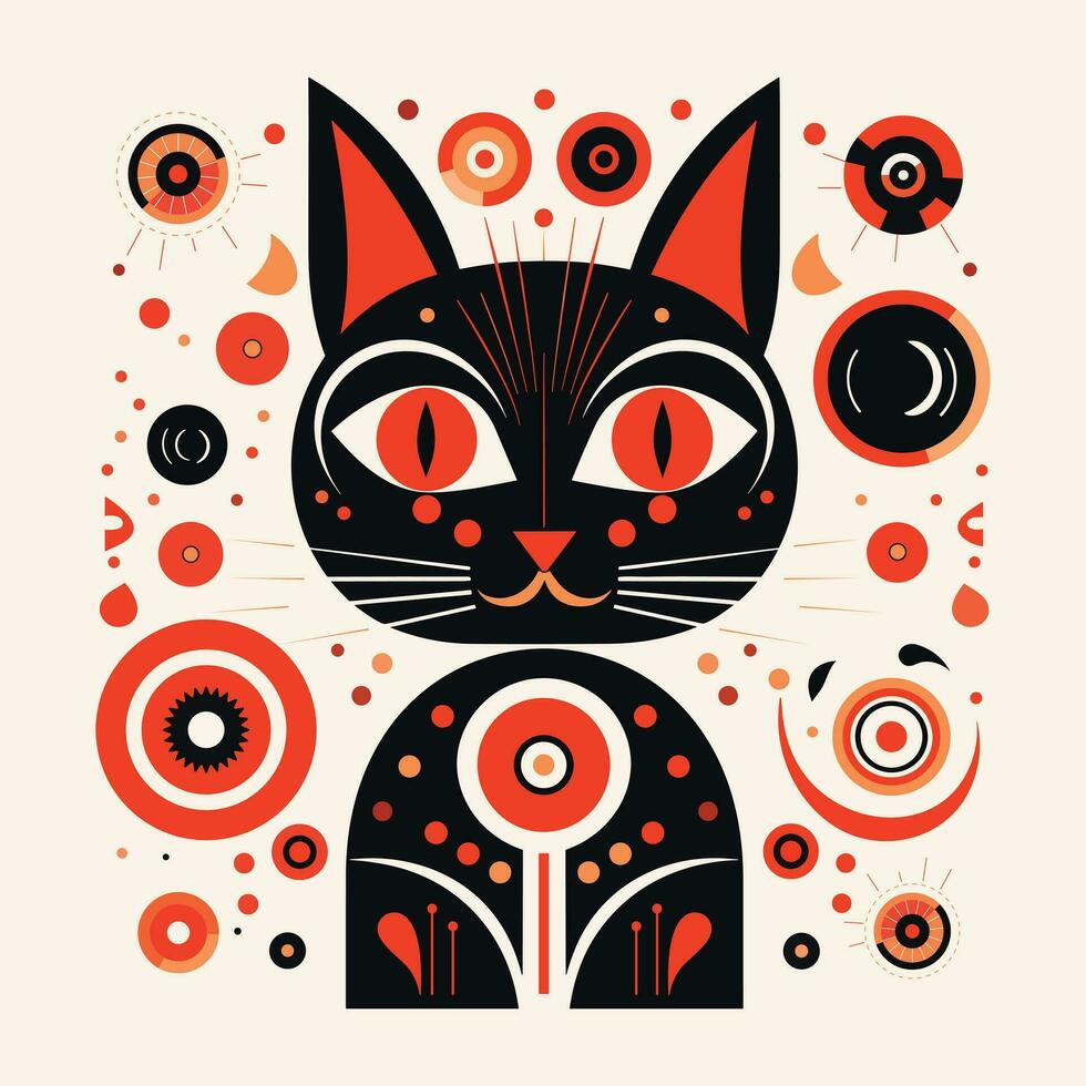 en svart katt vektor illustration med röd punkt mönster