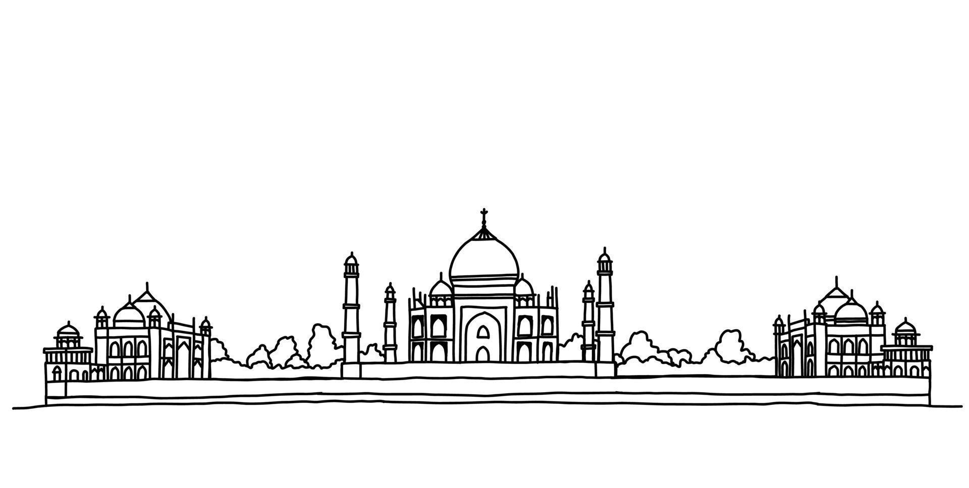 Hal in Agra, Indien, Umriss-Doodle-Zeichnung auf weißem Hintergrund. vektor
