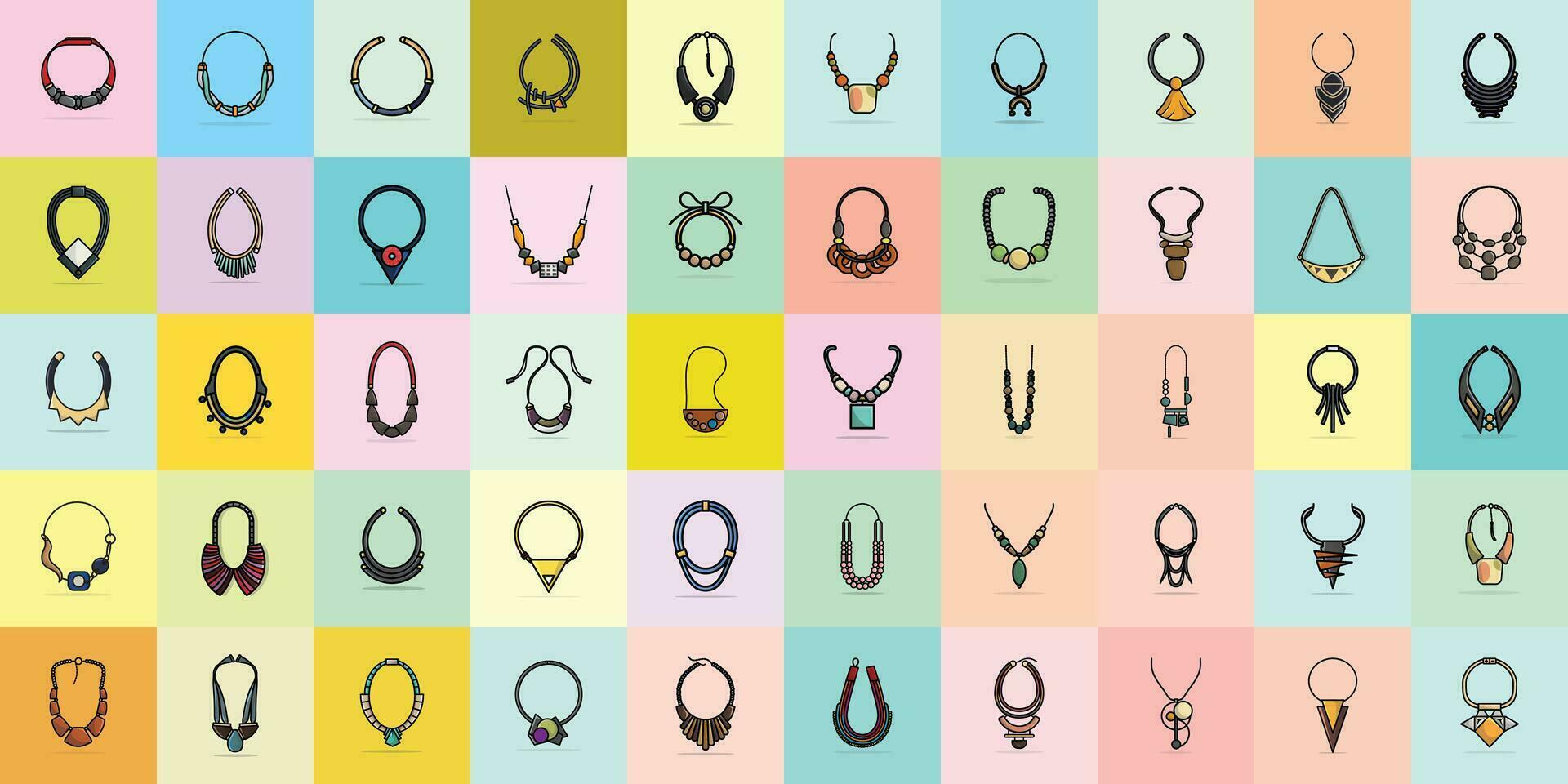 samling av 50 glansig ljus färgrik kvinna nacke halsband vektor illustration. skönhet mode objekt ikon begrepp. uppsättning av trendig kvinna halsband design för mode vektor logotyp design.