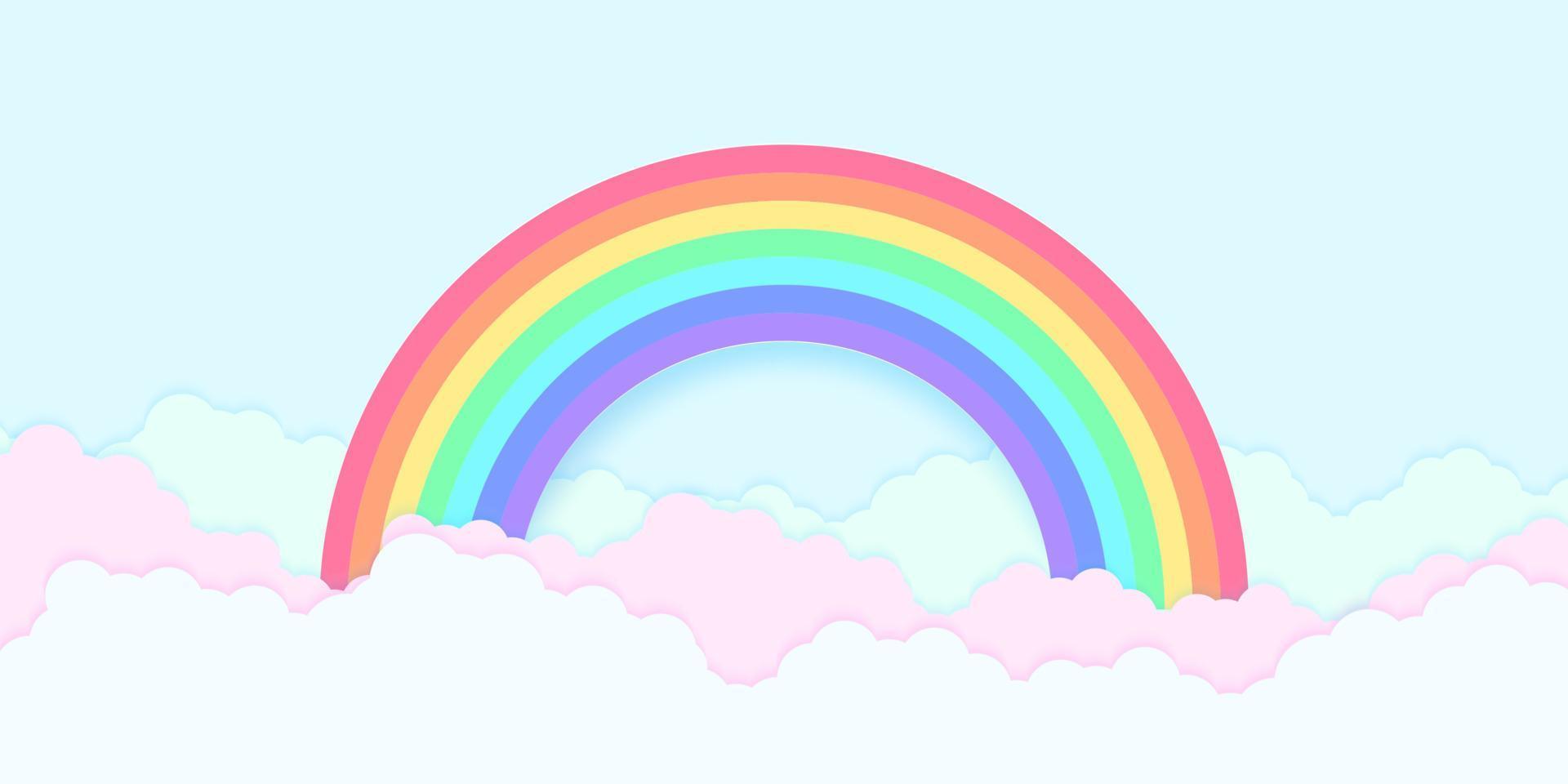 blauer Himmel mit Regenbogen und bunter Wolke, Papierkunststil vektor