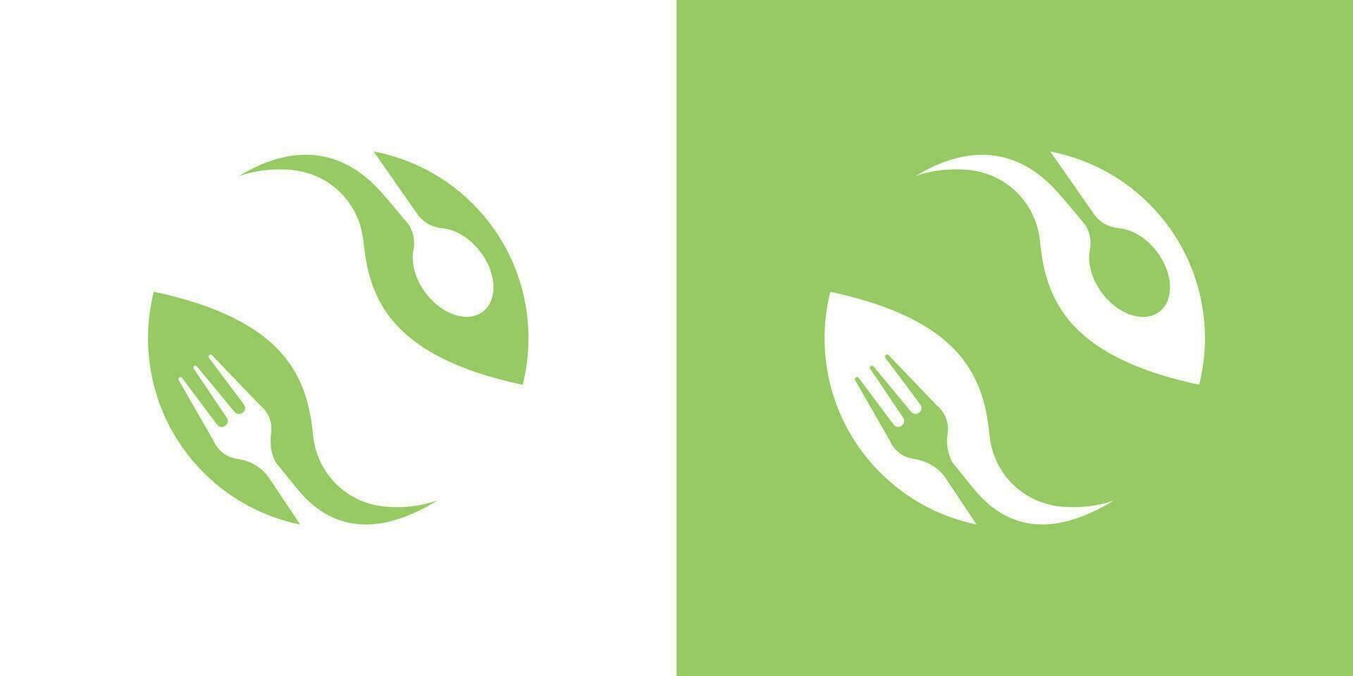 Logo Design Elemente Gabel und Gabel kombiniert mit Blätter und Bildung ein Kreis vektor