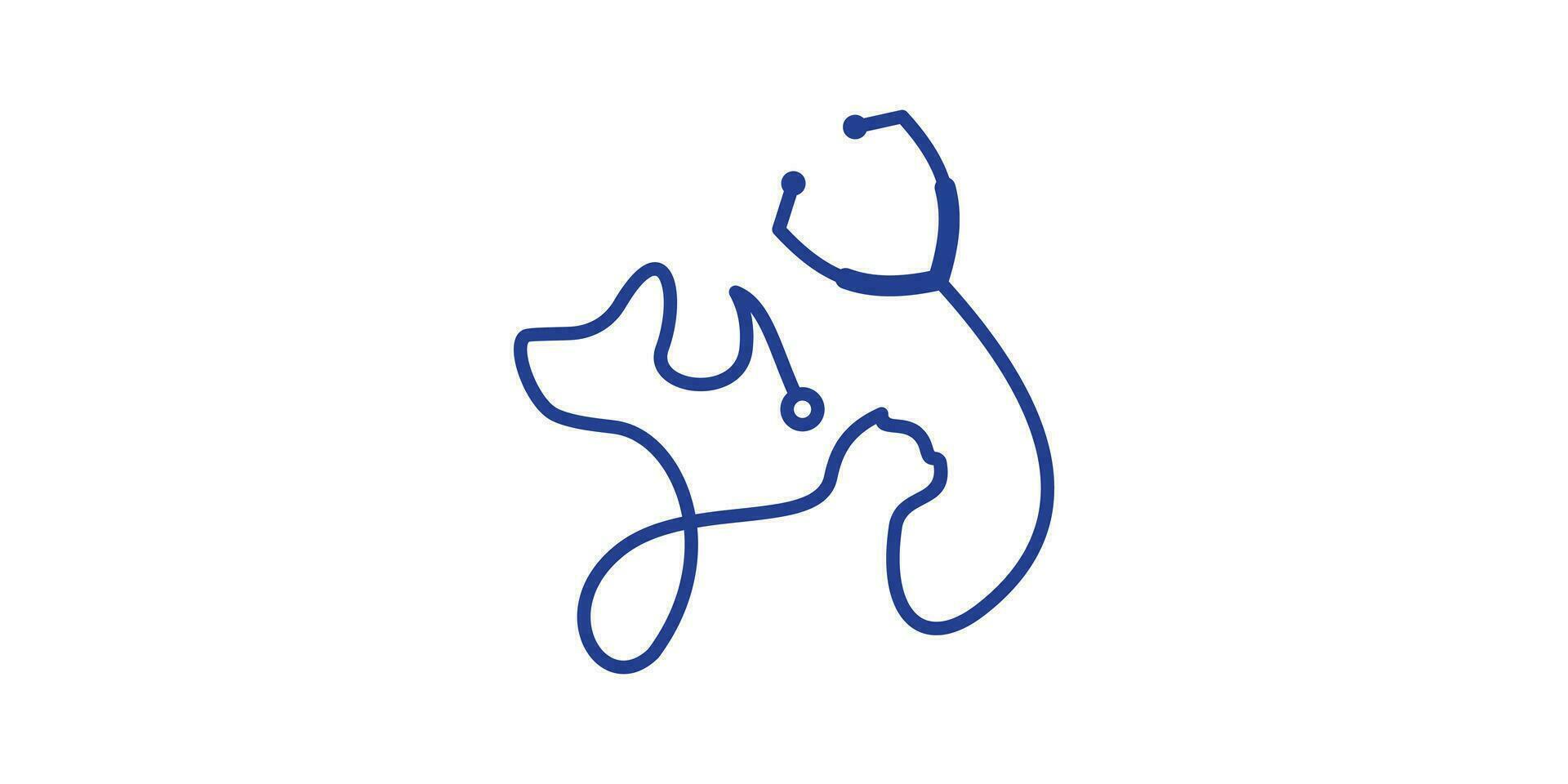 logotyp kombination av sällskapsdjur illustration form med stetoskop, minimalistisk linje, ikon, symbol, vektor. vektor