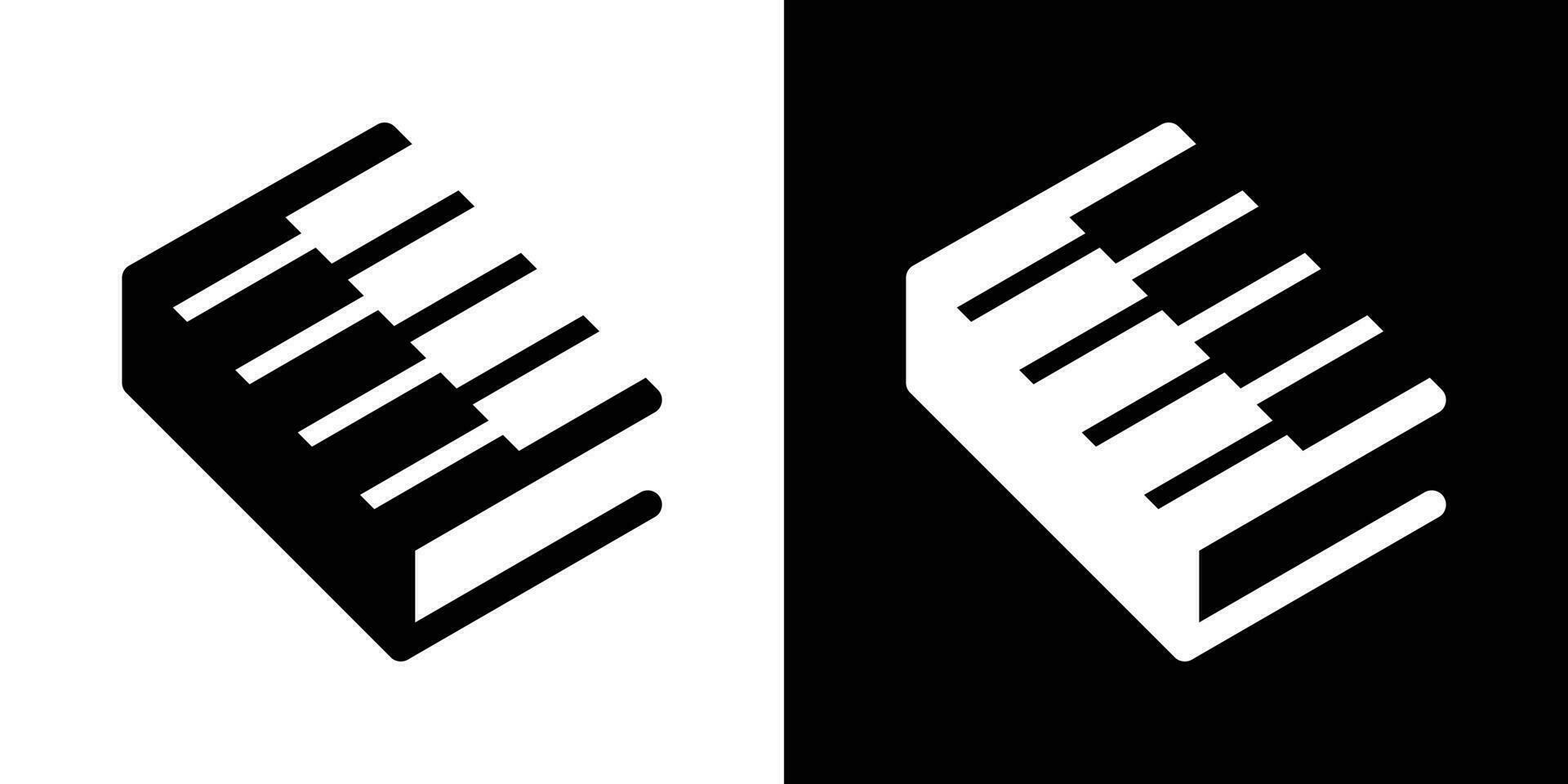 logotyp design bok och piano ikon vektor illustration