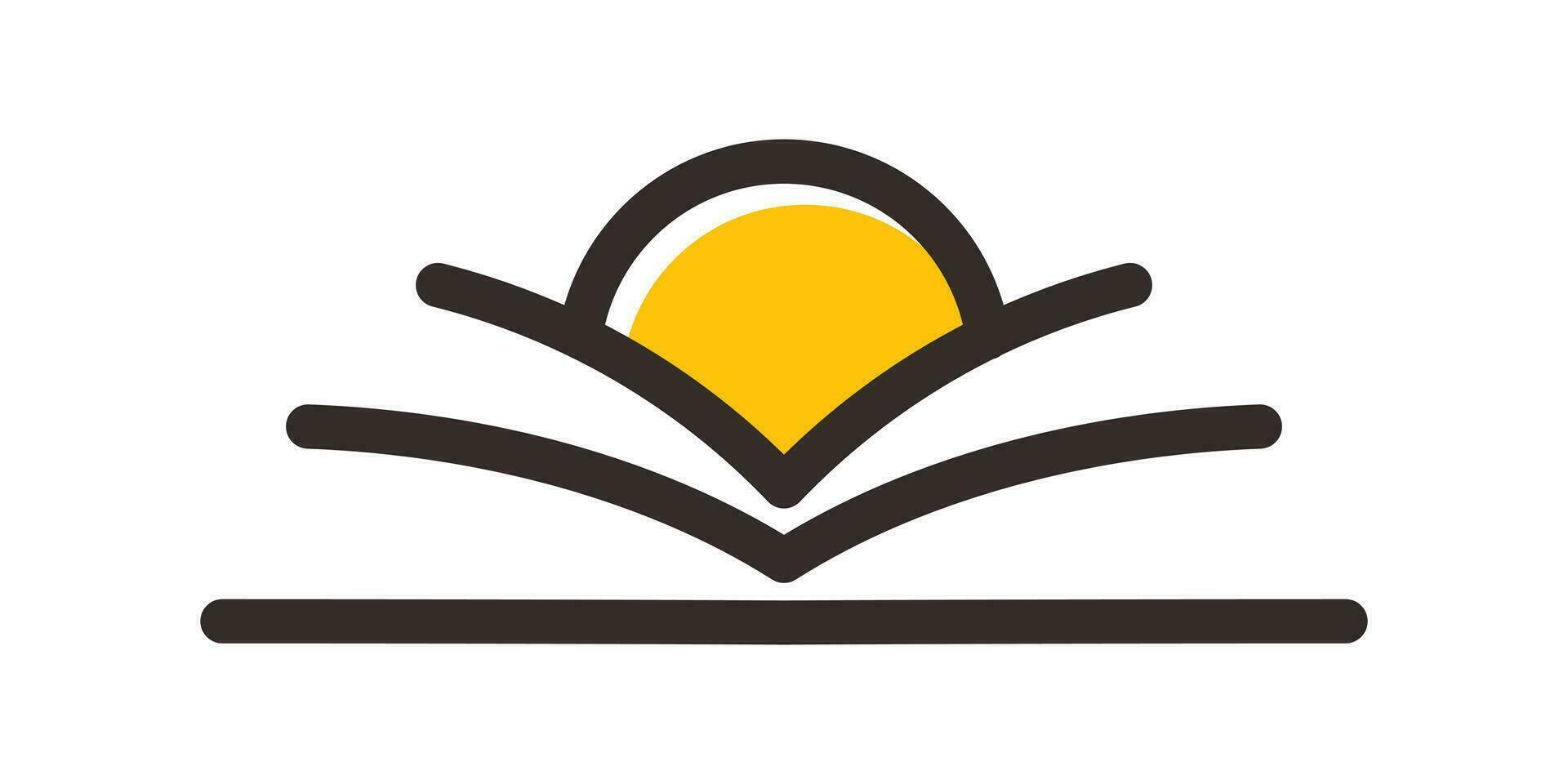 Logo Design Buch und Sonnenaufgang minimalistisch Symbol Vektor Illustration