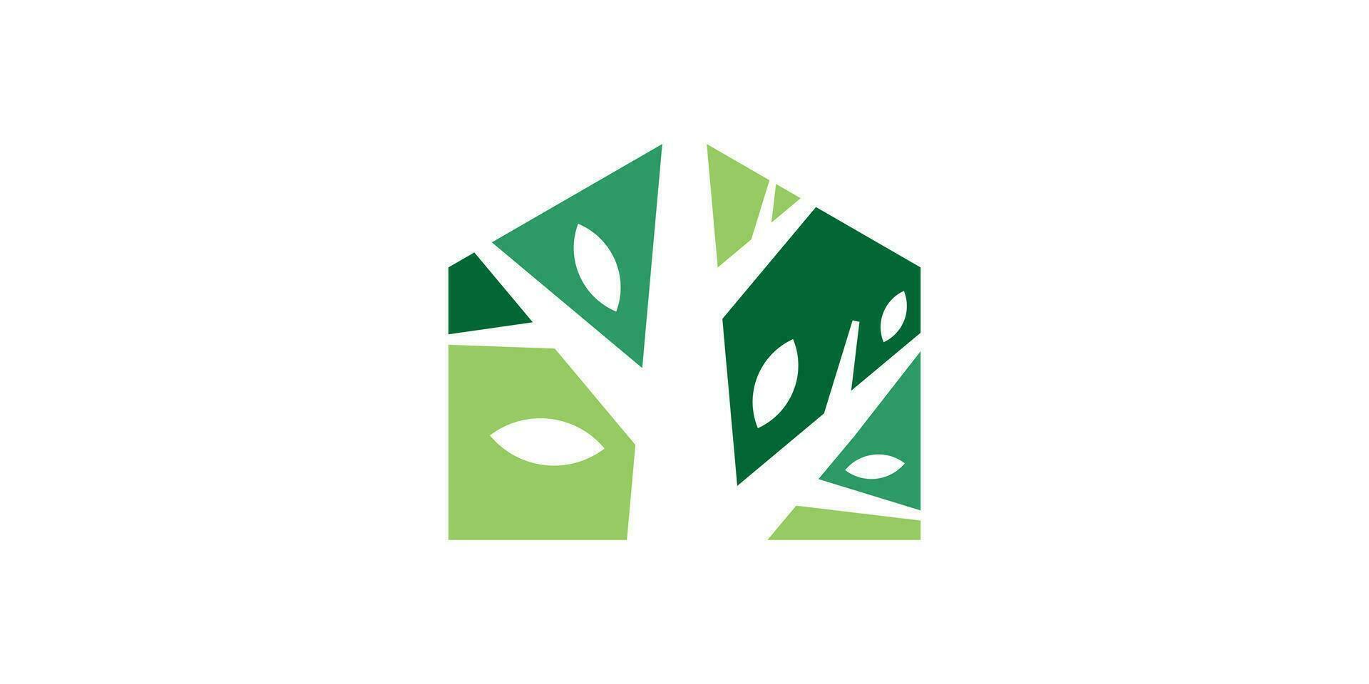 Logo Design kombinieren das gestalten von ein Haus mit ein Baum, Negativ Raum Logo. vektor