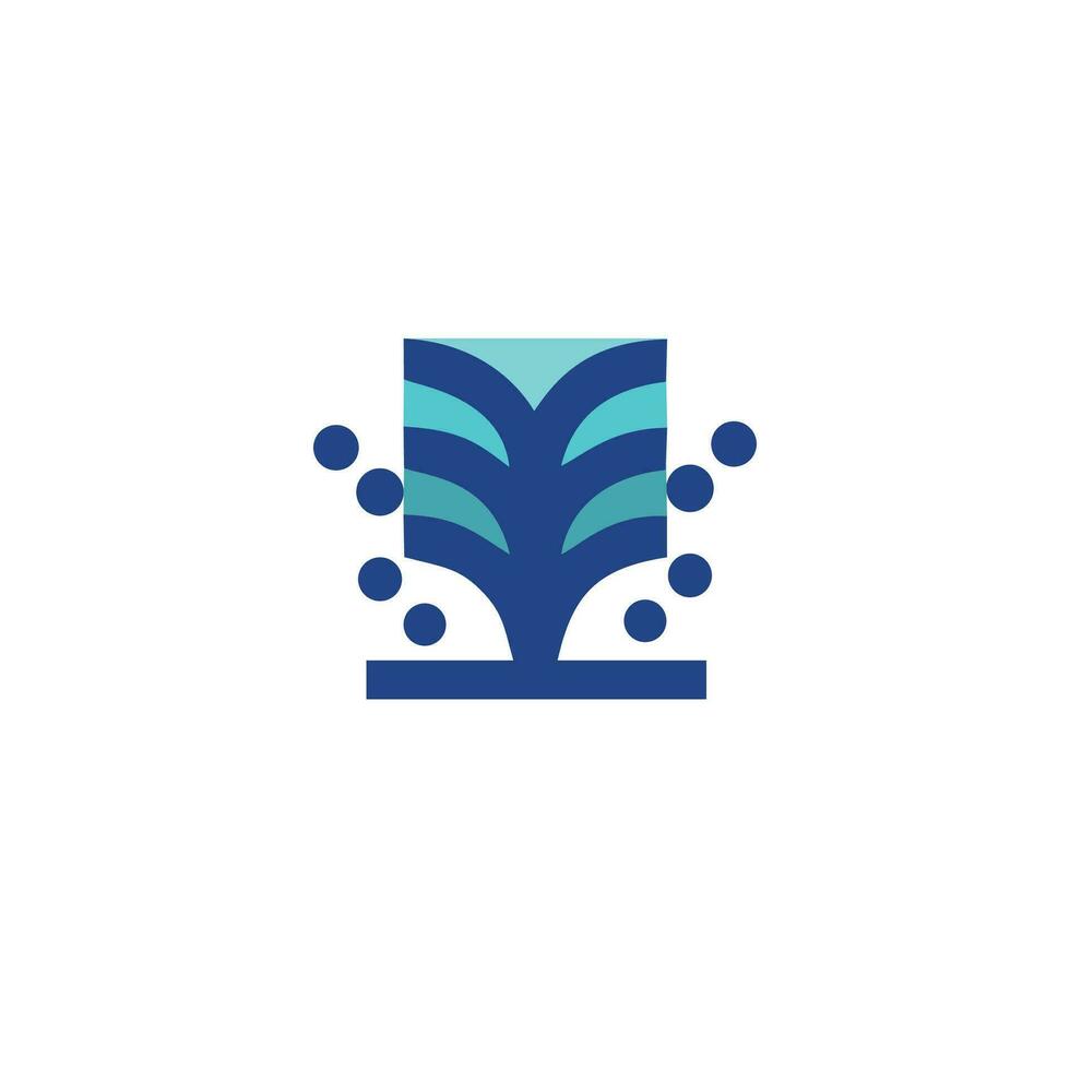 blå träd i vatten abstrakt logotyp design vektor mall linjär stil. trädgård natur växter logotyp. skog cirkel form ikon begrepp.