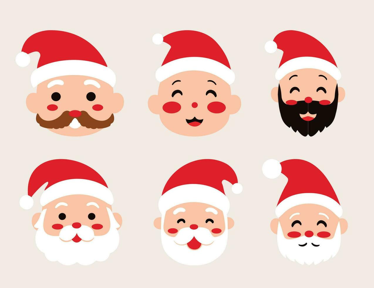 uppsättning av söt santa claus ansikte i platt stil vektor illustration för jul fester