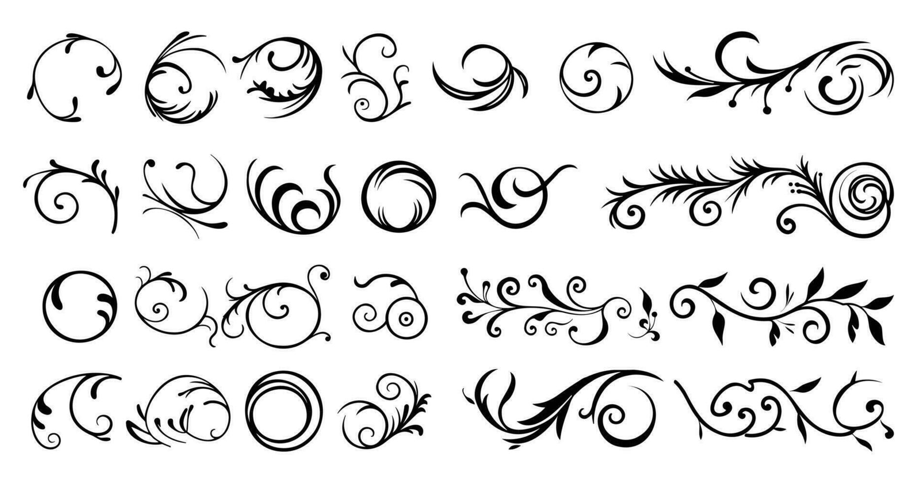 grafisk elegans dekorativ kalligrafi uppsättning med dekorativ blommig element vektor