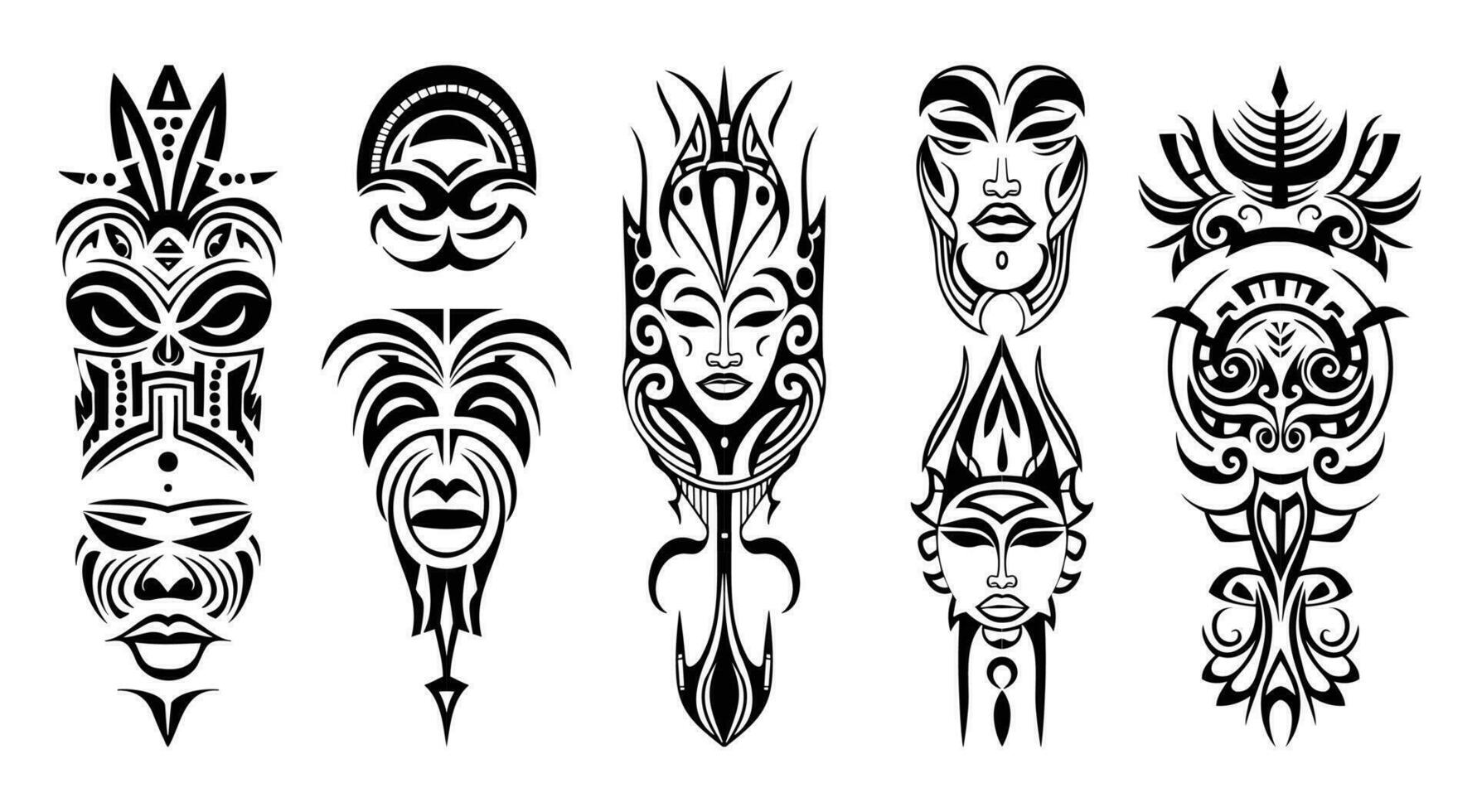uppsättning av afrikansk stam- vektor mask ritual etnisk masker inföding dekoration vektor för skriva ut, tatuering