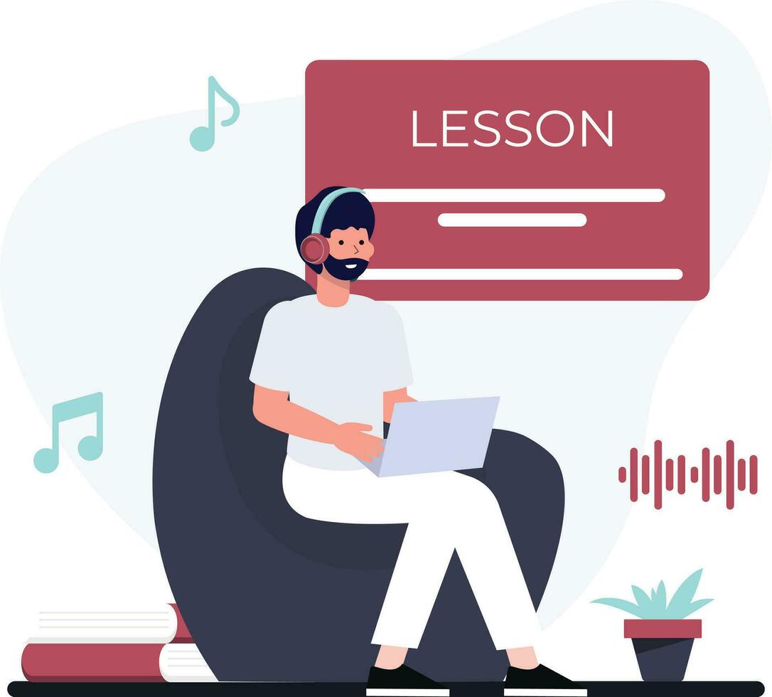 Junge Hören online Lektion vektor