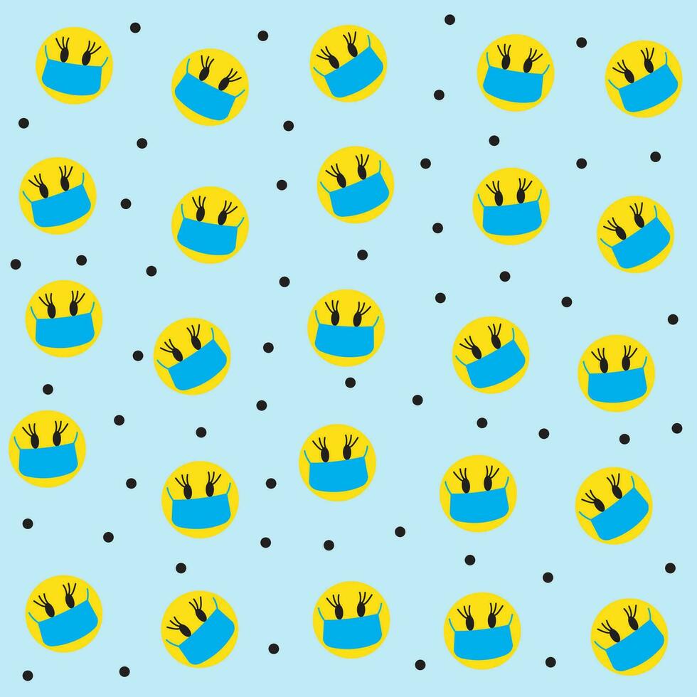 Emoji Gesicht Maske Muster mit Gesicht Maske auf Blau Hintergrund vektor