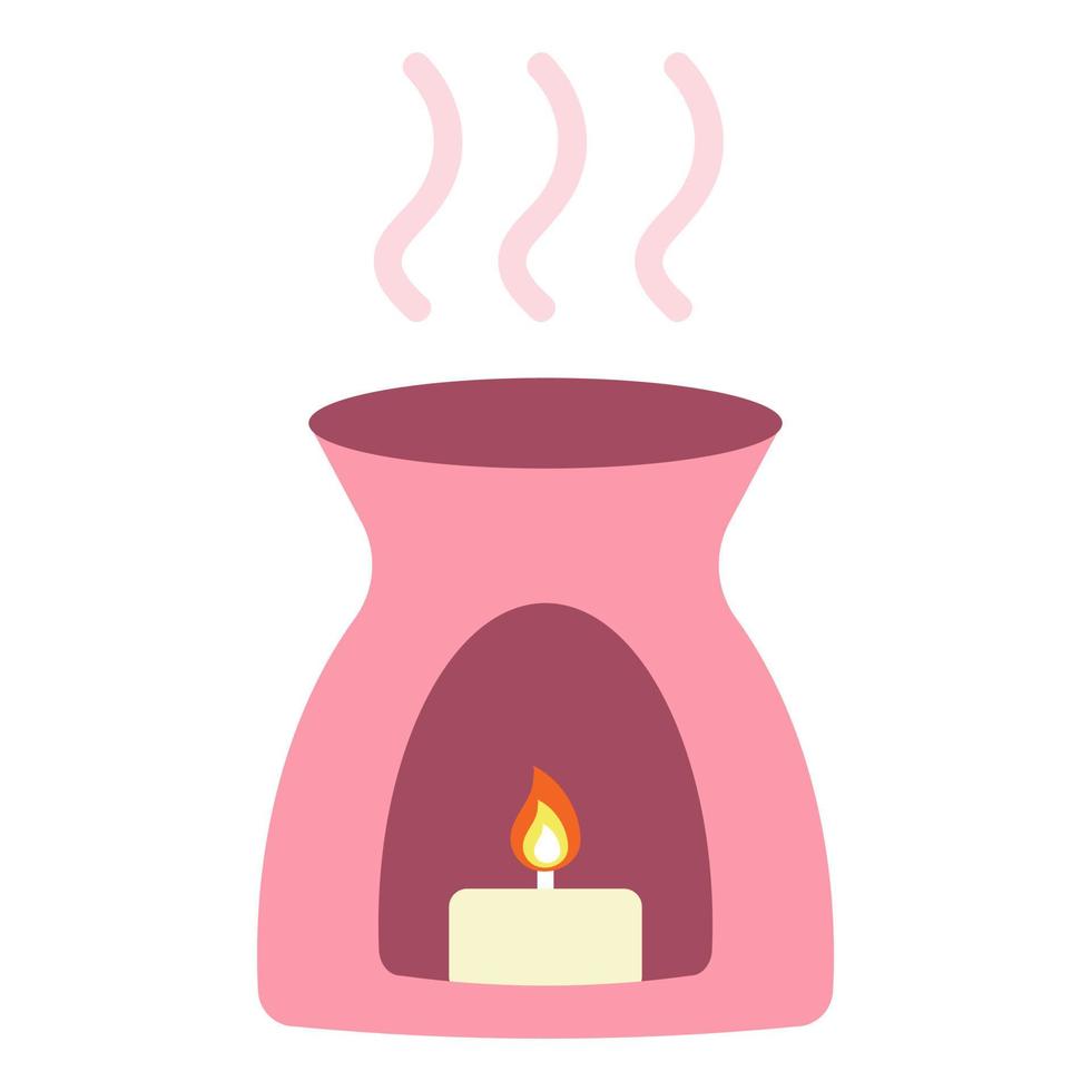 Ölbrenner für Duft mit brennender Kerze. Aromatherapie und Spa-Konzept. Aromaöl und Kerze zum Entspannen. Zubehör für Entspannungstherapie und Massage. Homöopathie und Ayurveda-Therapie vektor
