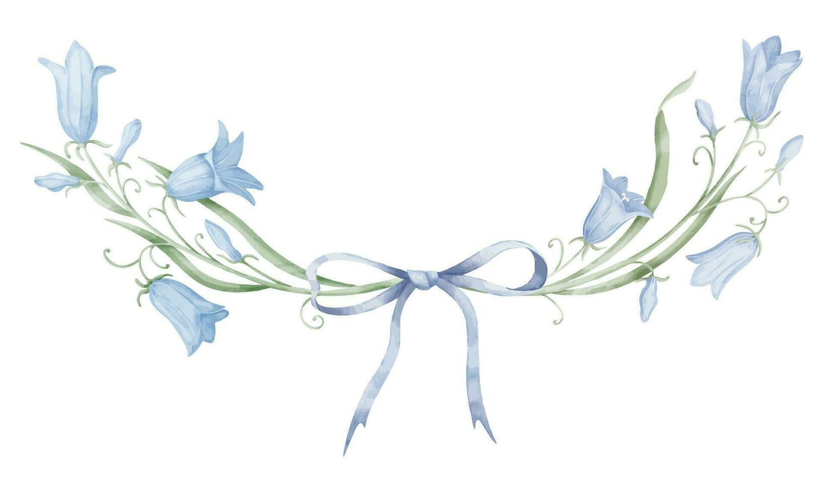 blommig krans av klocka blommor. hand dragen vattenfärg ram med blåklockor på isolerat bakgrund. botanisk cirkulär bakgrund med vild blåklockor i pastell färger för bröllop inbjudningar vektor