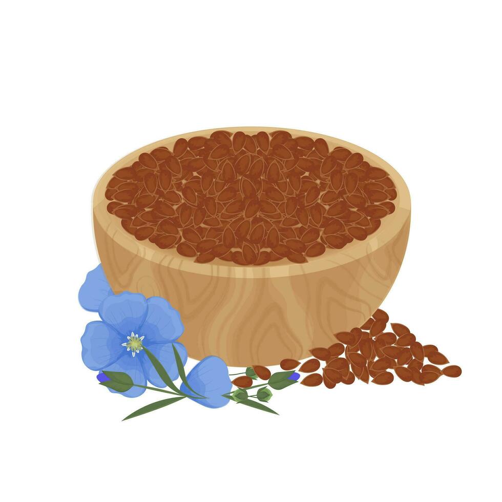 vektor illustration logotyp lin frön i en trä- skål