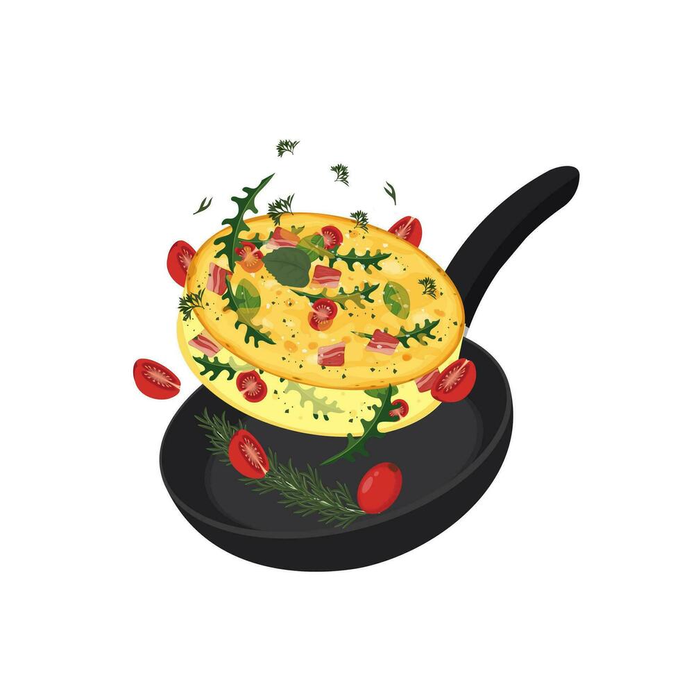 frittata levitation i en panorera vektor illustration logotyp