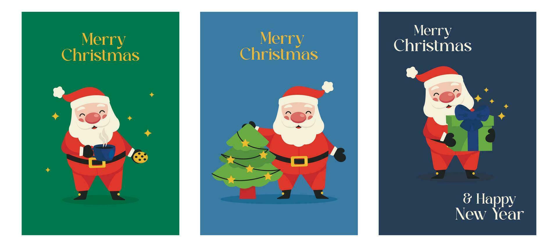 jul kort uppsättning. med illustrationer av santa claus. glad jul. vektor grafisk.