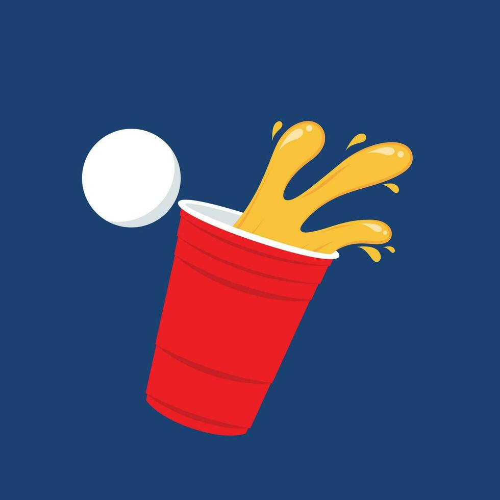 rot Bier Tasse. Tasse Vektor. Hintergrund. Vektor Illustration von Bier Pong Schuss mit Tischtennis Ball.