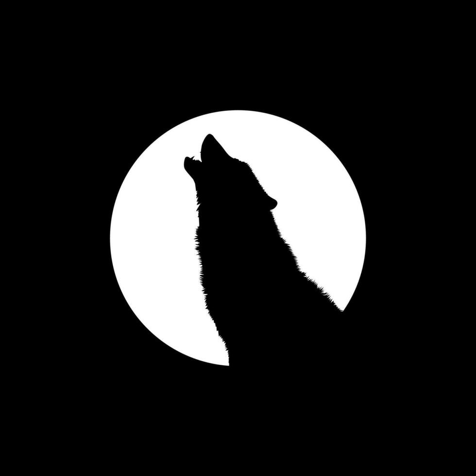 Silhouette von das Wolf heulte auf das voll Mond Kreis Form, Mondlicht, zum Logo Typ, Kunst Illustration, Piktogramm oder Grafik Design Element. Vektor Illustration