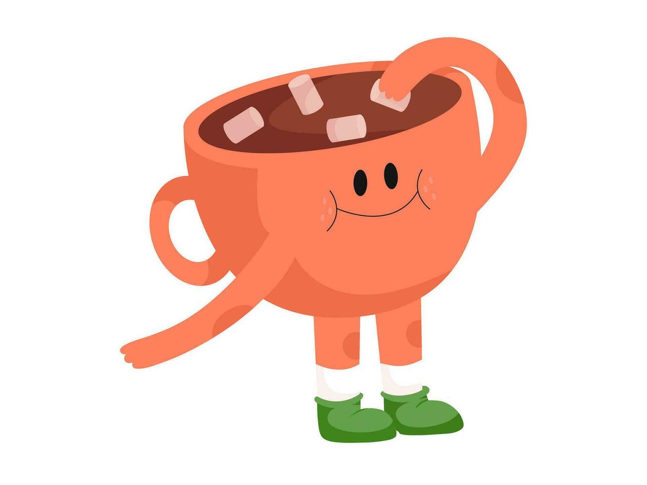 süß groovig Charakter. ein Tasse von Kaffee, Kakao, setzt Marshmallows im Kaffee. vektor