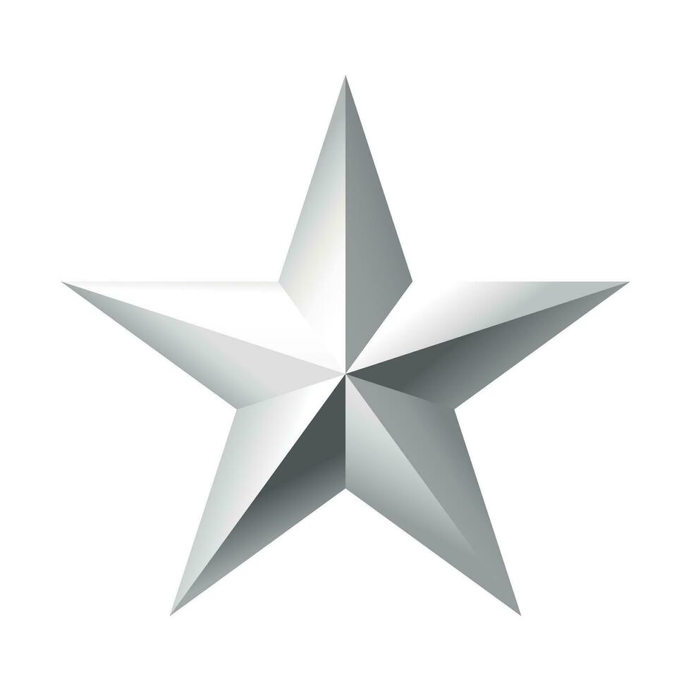 silver- jul 3d stjärna metall glansig ljus glans fem vinkel stjärna form isolerat på vit bakgrund. ikon för Semester design element. vektor