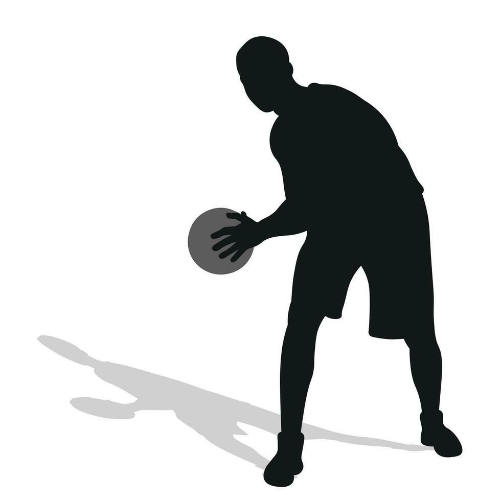 Basketball, schwarz Silhouette von ein Athlet Basketball Spieler mit ein Ball vektor