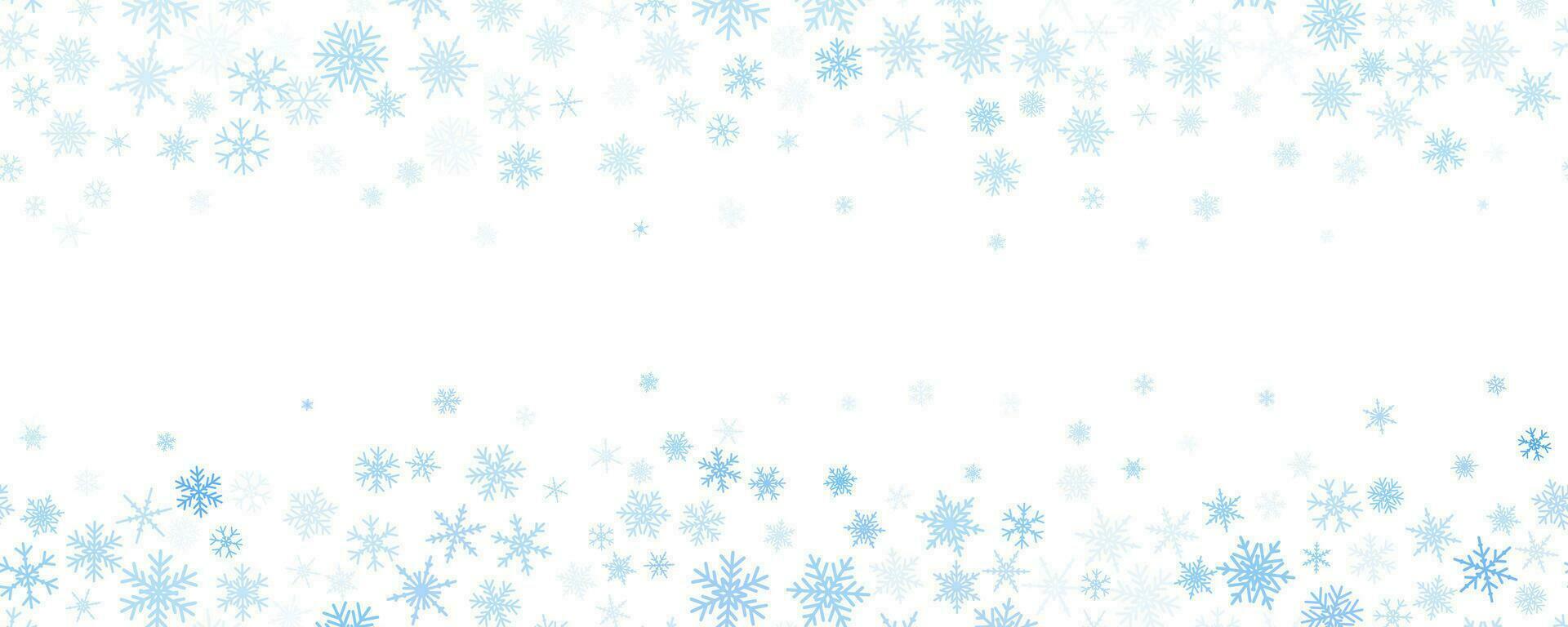 Schneeflocken Vektor Hintergrund. Winter Urlaub Dekor mit Blau Kristall Elemente. Grafik eisig Rahmen isoliert auf Weiß Hintergrund.