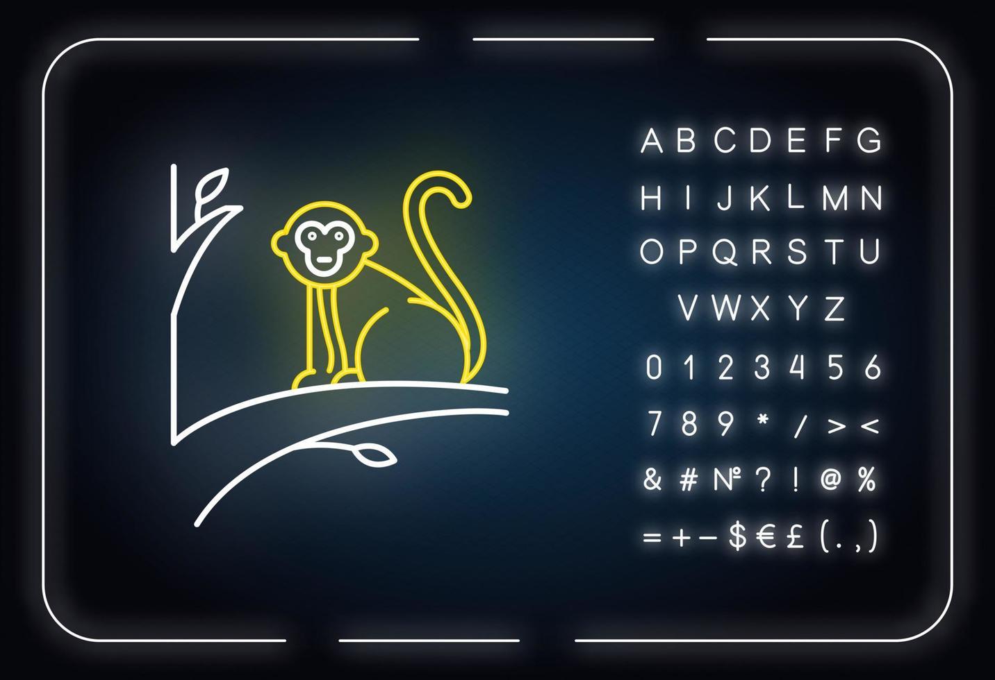 Affe auf Baum-Neonlicht-Symbol vektor
