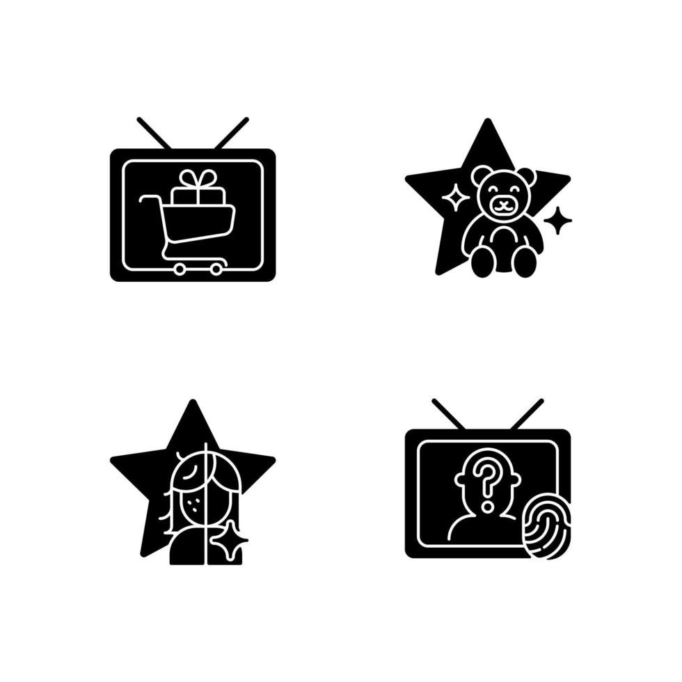 Fernsehen schwarze Glyphensymbole auf weißem Raum vektor