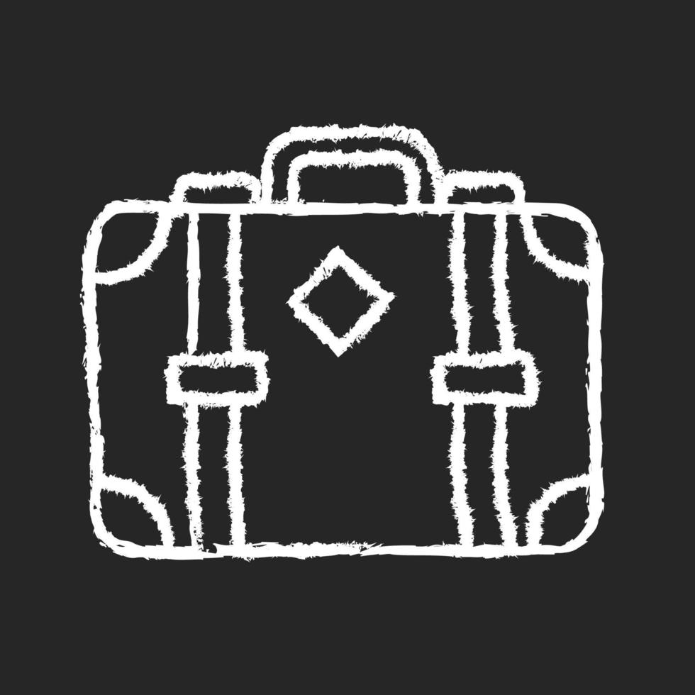 gammaldags stil resväska kritvit ikon på mörk bakgrund vektor
