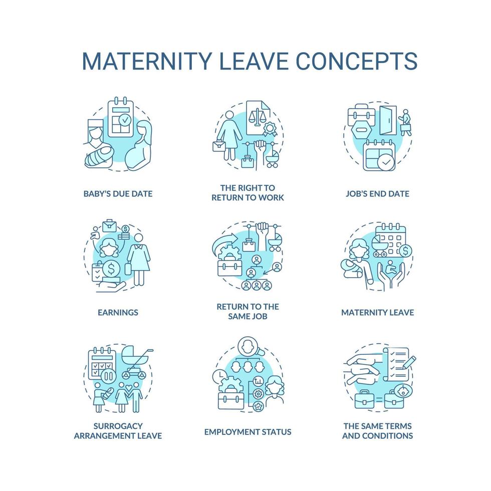mammaledighet relaterade blå koncept ikoner set vektor