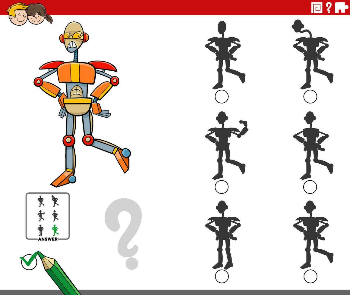 skugga aktivitet spel med tecknad serie robot karaktär vektor