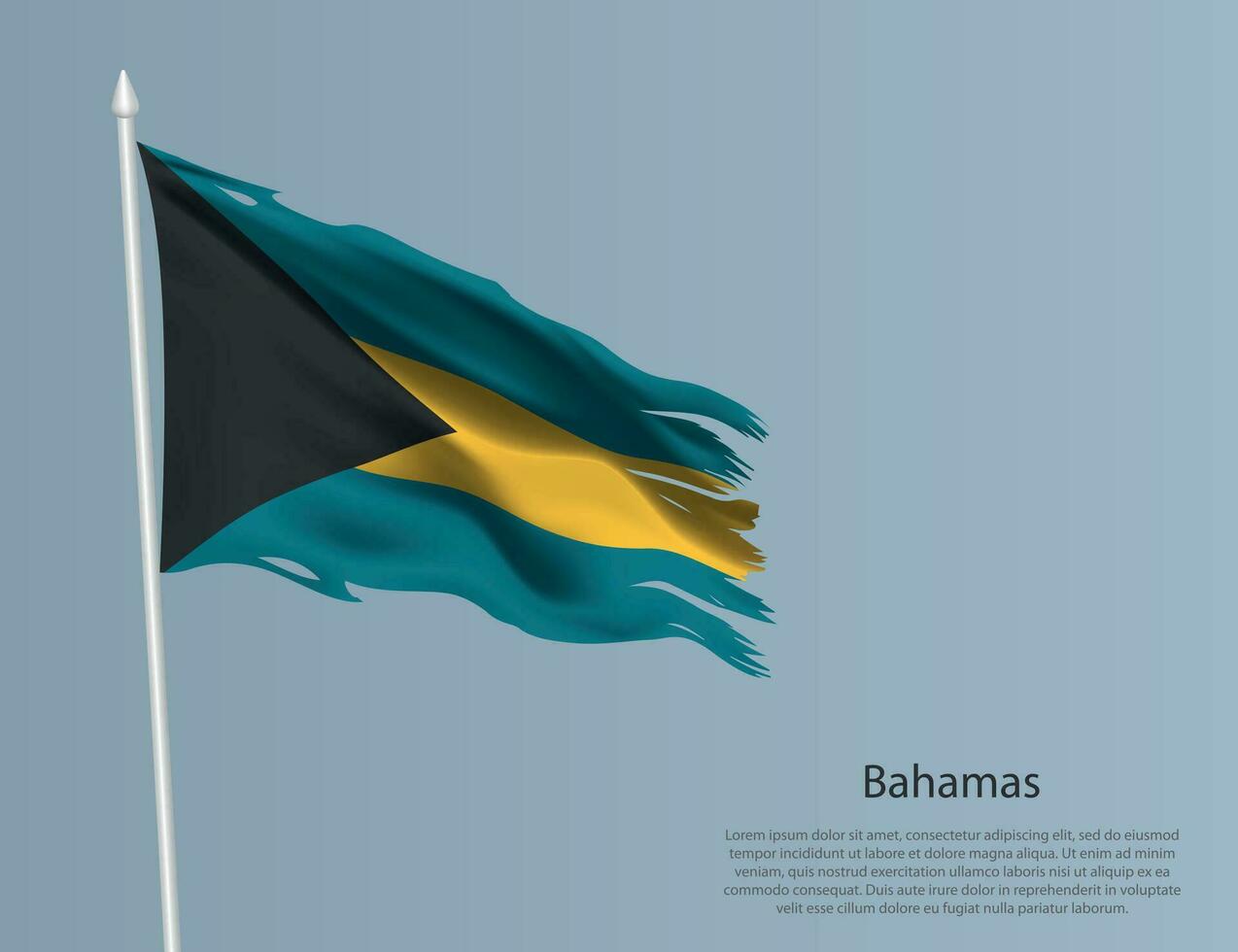 zottig National Flagge von Bahamas. wellig zerrissen Stoff auf Blau Hintergrund. vektor