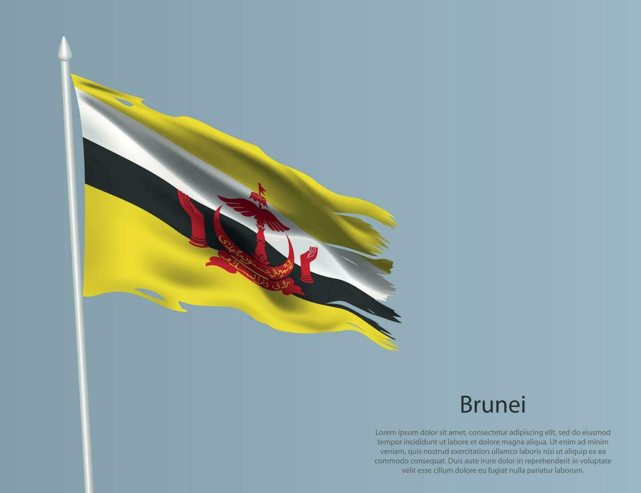 ojämn nationell flagga av brunei. vågig trasig tyg på blå bakgrund vektor